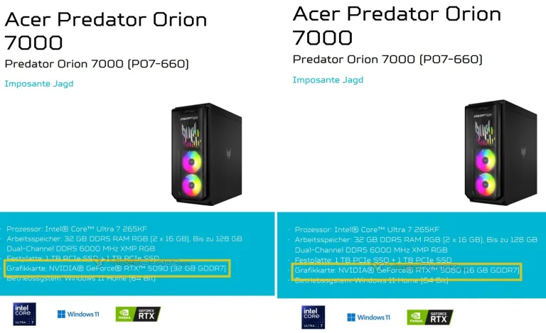 Acer Predator Orion 7000 Desktop with RTX 5090, 5080 GPUs