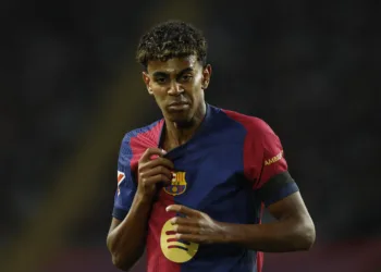 FILE PHOTO: Soccer Football - LaLiga - FC Barcelona v Sevilla - Estadi Olimpic Lluis Companys, Barcelona, Spain - October 20, 2024 FC Barcelona's Lamine Yamal celebrates after Robert Lewandowski scores their third goal REUTERS/Albert Gea/File Photo
