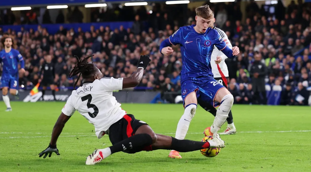 Basseys tackle on Cole Palmer Fulham Win 2-1 Thanks to Wilson and Muniz's Stunning Late Goals and Sink Chelsea’s Title Hopes