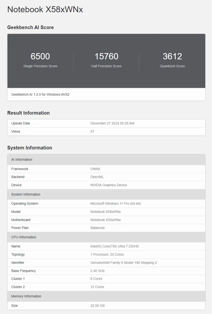 Intel Core Ultra 7 255HX Spotted with RTX 50 GPU in Benchmark!