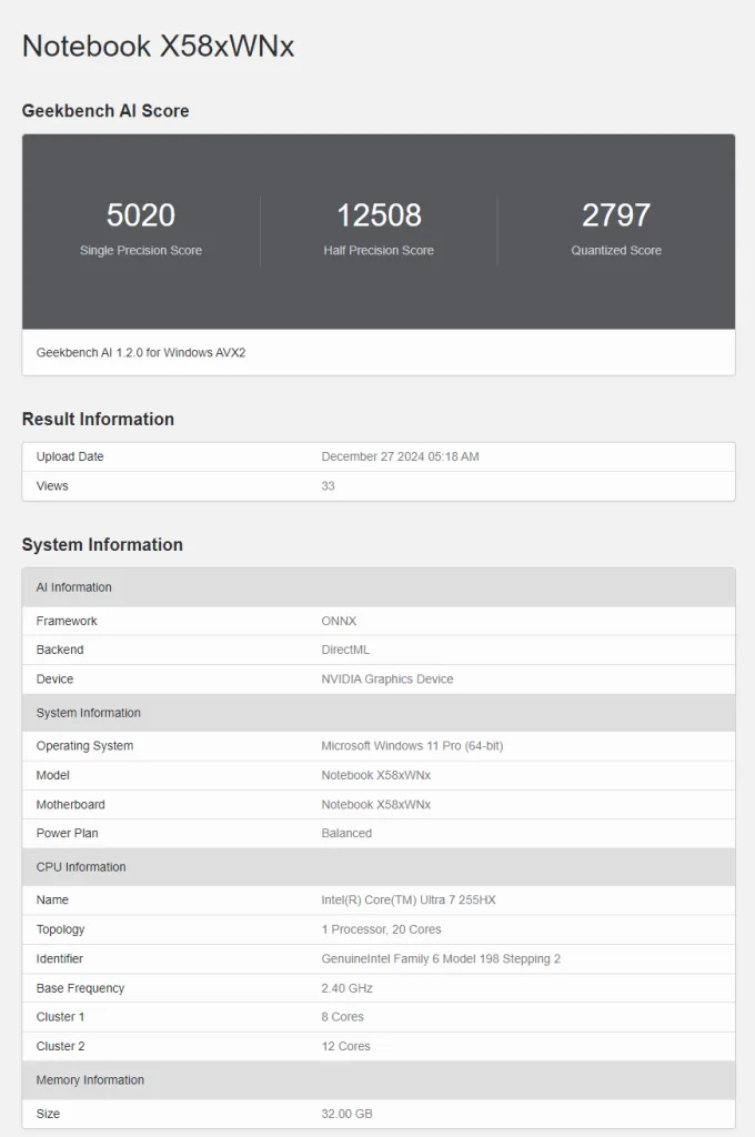 Intel Core Ultra 7 255HX Spotted with RTX 50 GPU in Benchmark!