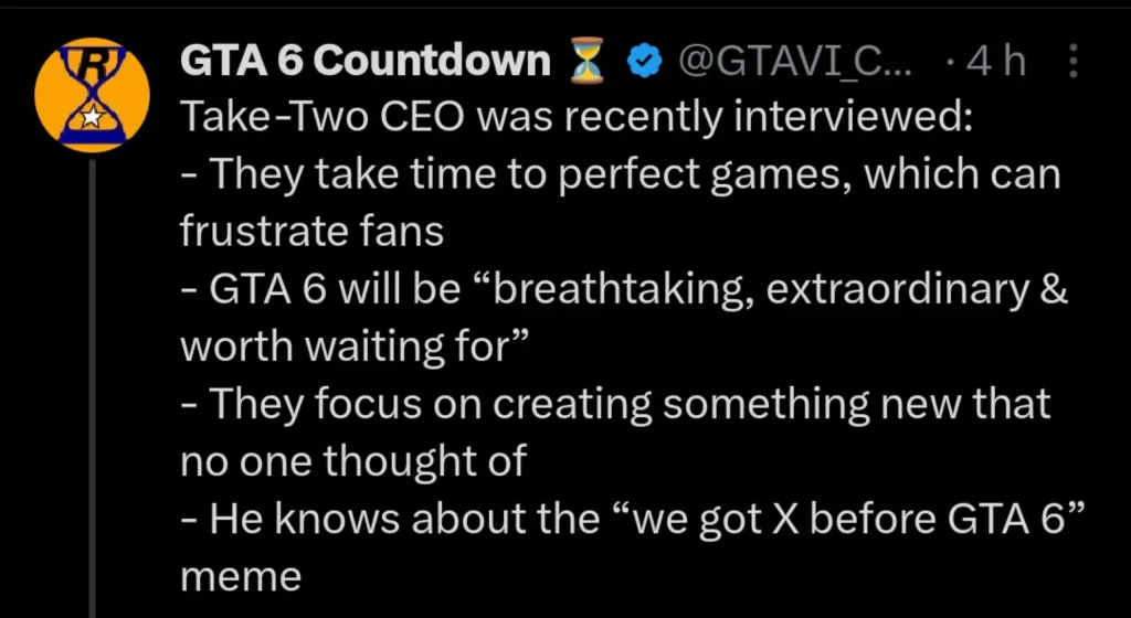 GTA VI 1 1 Take-Two CEO Teases GTA 6: 'Extraordinary' and Worth the Wait