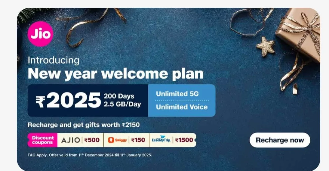 Reliance Jio ₹2025 New Year Recharge Plan: All Details Here