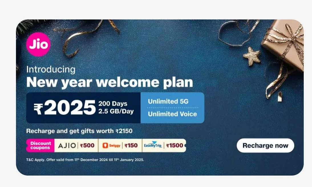 Reliance Jio ₹2025 New Year Recharge Plan: All Details Here