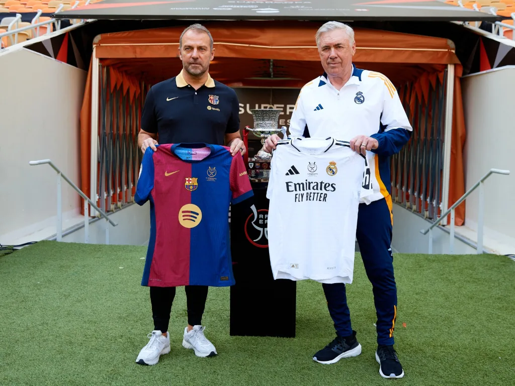 Barcelona Head Coach Hansi Flick and Real Madrid Head Coach Carlo Ancelotti Spanish Super Cup 2025: Real Madrid vs Barcelona - Match Preview, Prediction and Where to Watch El Classico Live