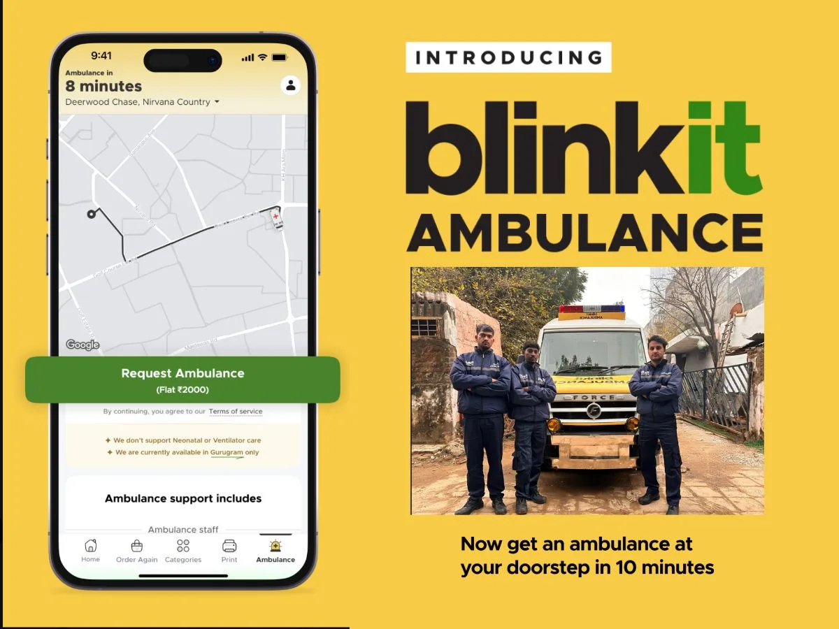Blinkit Introduces 'Ambulance in 10 Minutes' Service, Gurgaon Becomes the First City to Experience Instant Emergency Transport