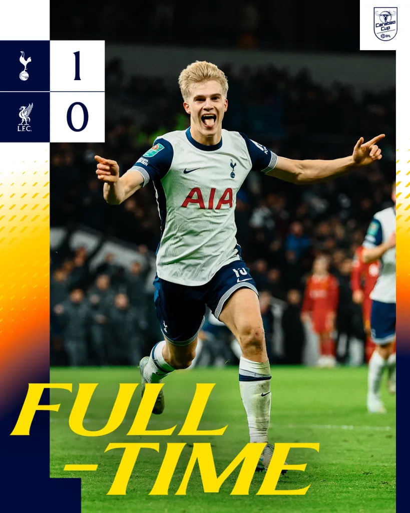 Carabao Cup 1 Bergvall’s Late Strike Hands Tottenham A 1-0 Carabao Cup Semi-Final Win Over Liverpool