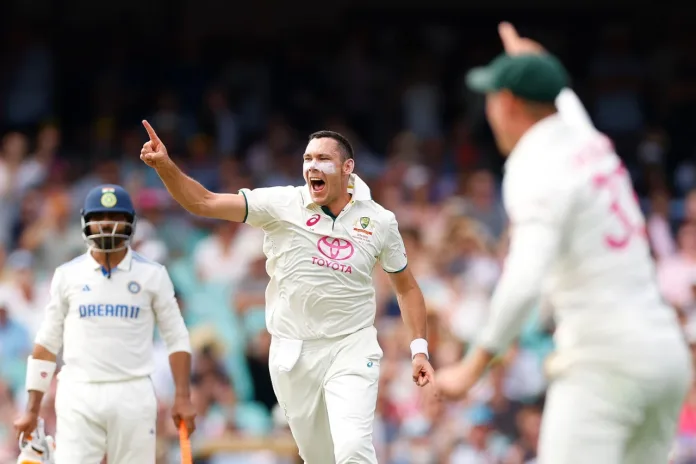 Scott Boland celebrates after dismissing Nitish Kumar Reddy, Australia vs India, 5th Test, Sydney, 1st day, January 3, 2025 Getty Images Australia vs India 5th Test: Day 1 Match Report As Boland Spearheads Australia's Dominance On A Green Pitch