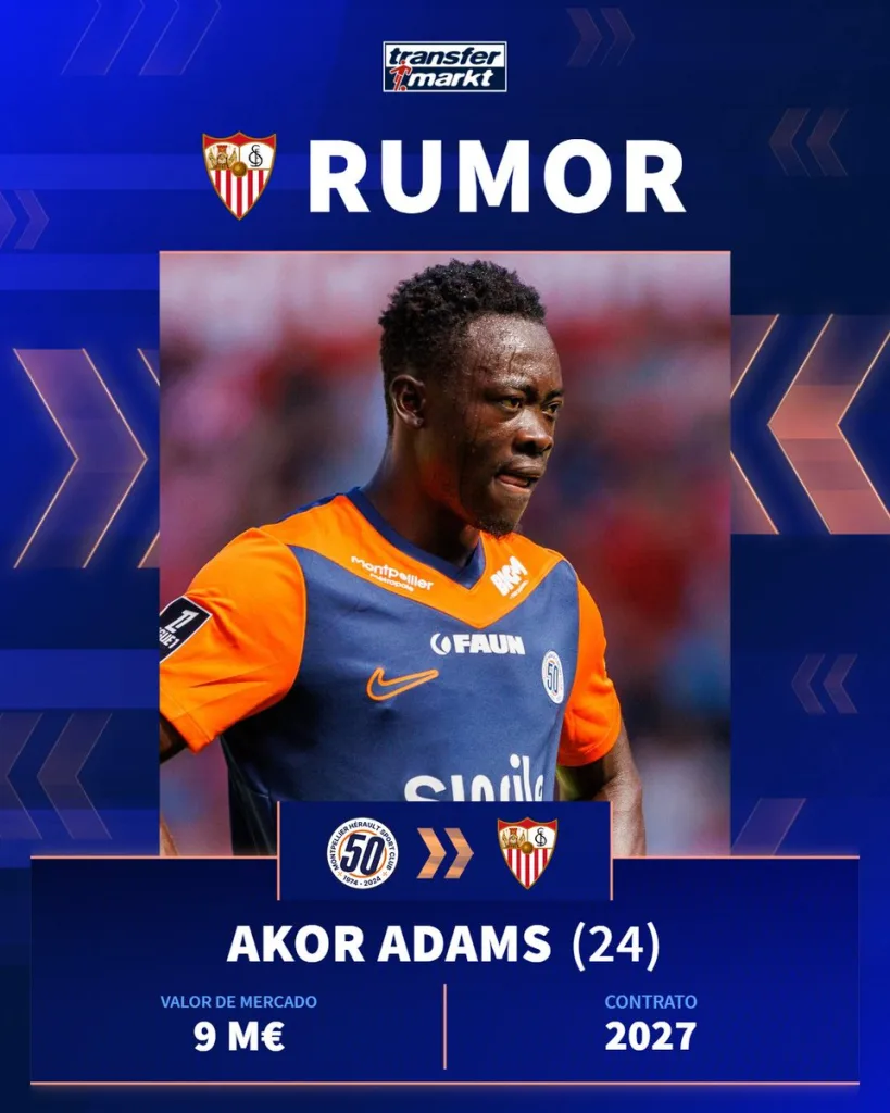 Sevilla Set to Complete E5.5m Deal for Nigerian Striker Sevilla Set to Complete €5.5m Deal for Nigerian Striker Akor Adams from Montpellier