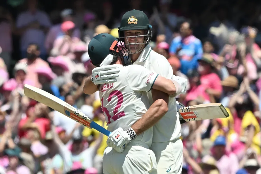 Travis Head and beau Webster hug it out after finishing the job Australia vs India 5th Test: Day 3 Match Report As Australia Reclaim The Border-Gavaskar Trophy After 10 Years, Securing A WTC Final Clash With South Africa