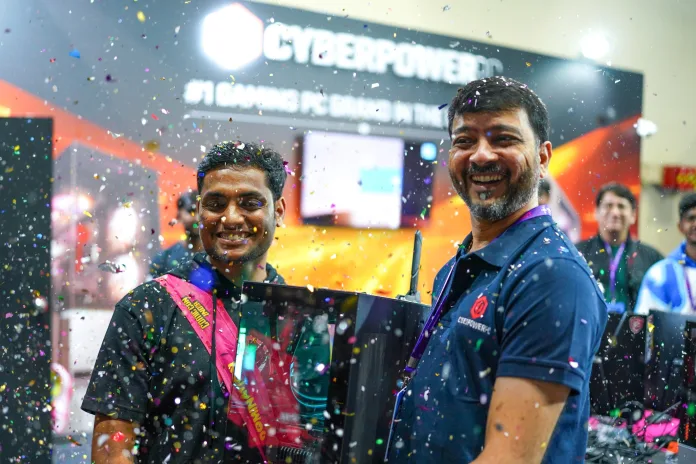 Vishal Parekh, Chief Operating Officer, CyberPowerPC with giveaway winner Suyash Omar (1) IIT Grad's Lucky Day: Walks Into Comic Con, Walks Out With ₹2.5L PC!