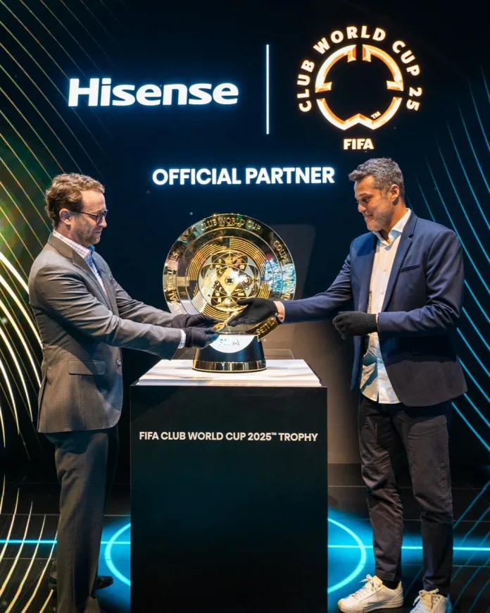 David-Gold--Vice-President-of-Hisense-International-and-President-of-Hisense-Americas-and-Aldo-Kafie CES 2025: FIFA and Hisense unveils the FIFA Club World Cup 2025 trophy