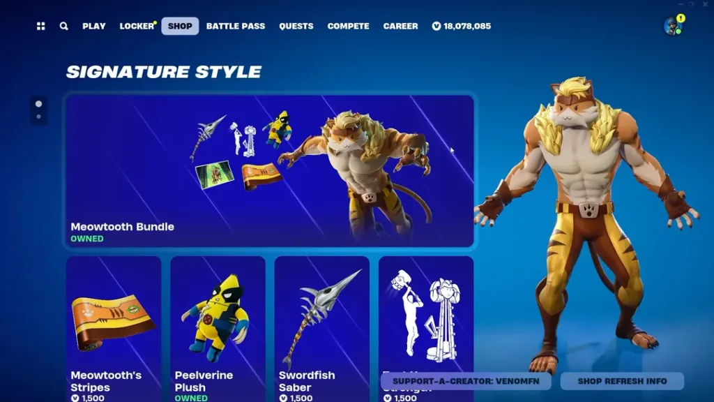 Meowtooth Skin Free in Fortnite