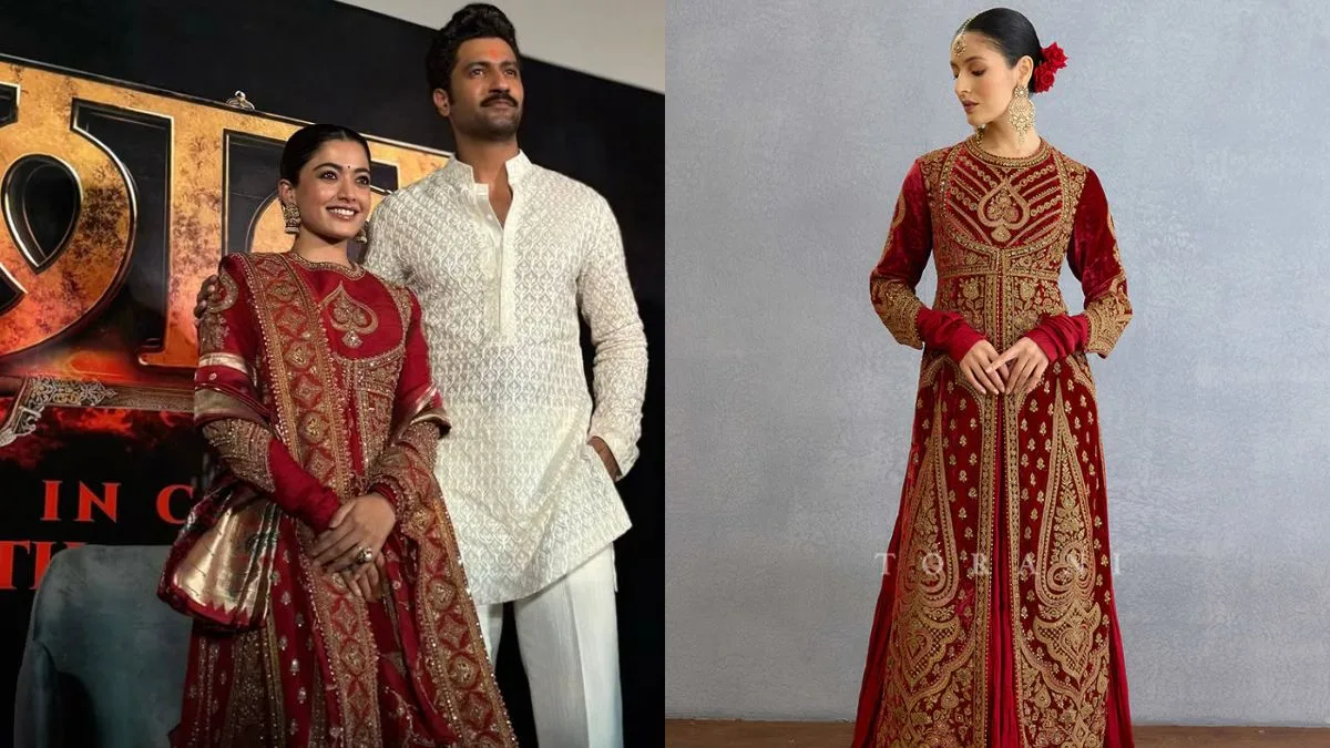 Rashmika Mandanna Stuns in Regal Crimson Torani Ensemble at Chaava Trailer Launch