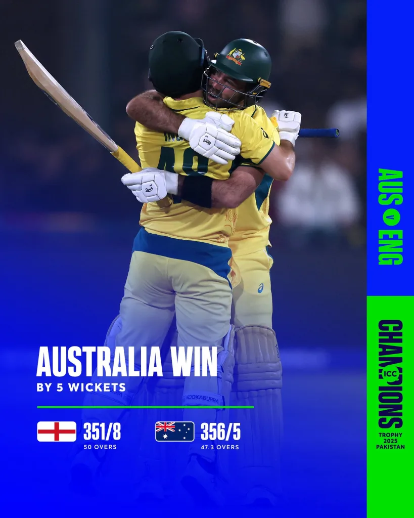 Australia 3 Champions Trophy 2025: Josh Inglis' Unbeaten 120 Inspires Australia to Record-Breaking Chase Against England