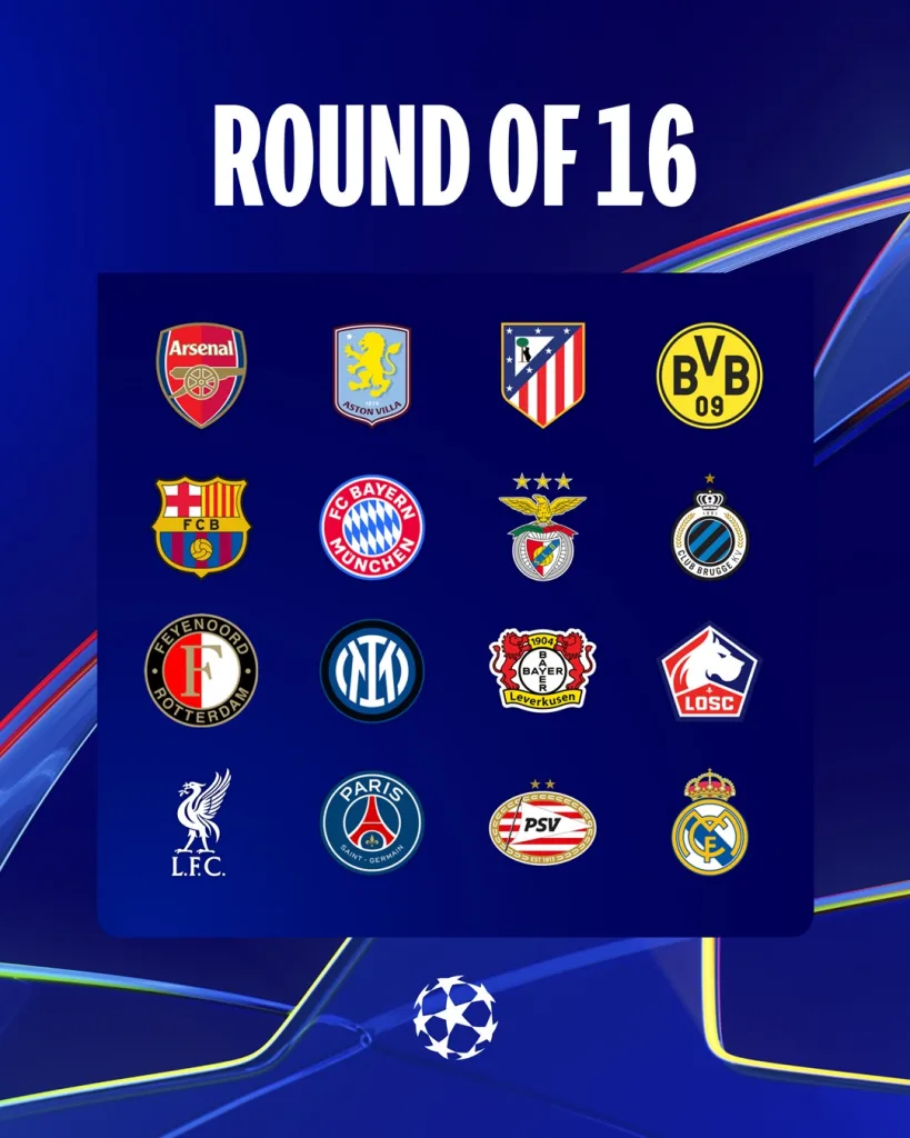 Champions League 2024 25 Round of 16 1 UEFA Champions League 2024/25 Round of 16 Draw: Madrid Derby Headlines as Liverpool Meet PSG, Bayern Face Leverkusen