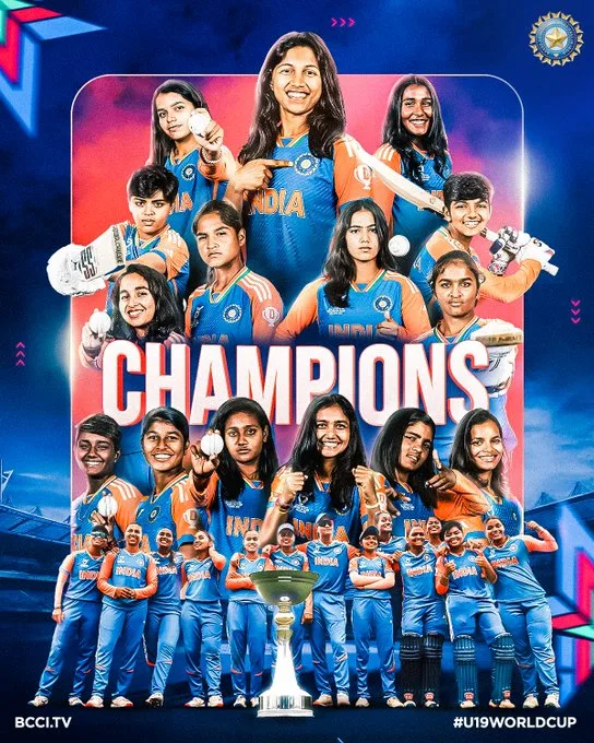 INDW vs SAW U19 T20 World Cup final:  India Defends U-19 Women’s T20 World Cup, Wins by 9 Wickets (83/1)