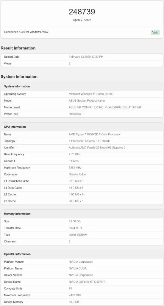 NVIDIA GeForce RTX 5070 Ti GPU OpenCL Benchmark Leak GeForce RTX 5070 Ti Performance Leaks: Faster Than RTX 4080 SUPER & Close to RTX 5080