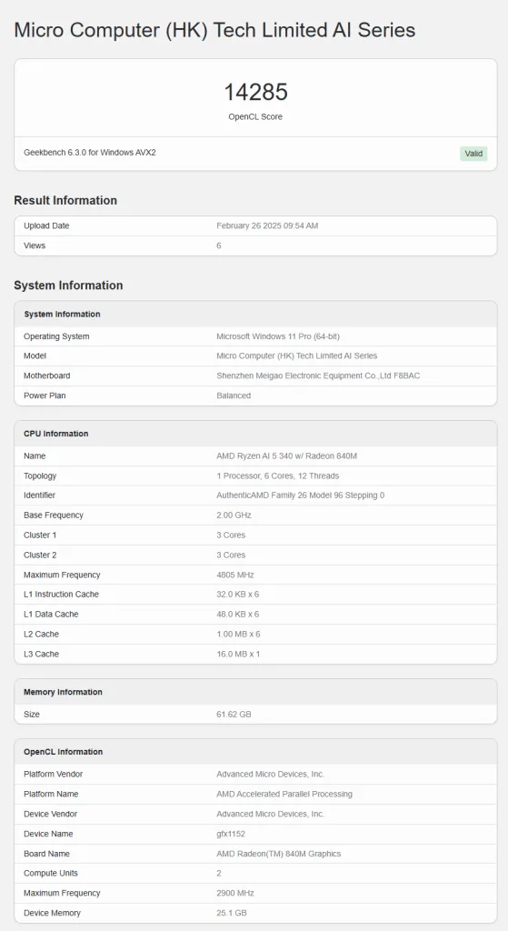 Radeon 840M OpenCL Geekbench AMD Ryzen AI 5 340 on Geekbench: Radeon 840M Outperforms 740M by 19%