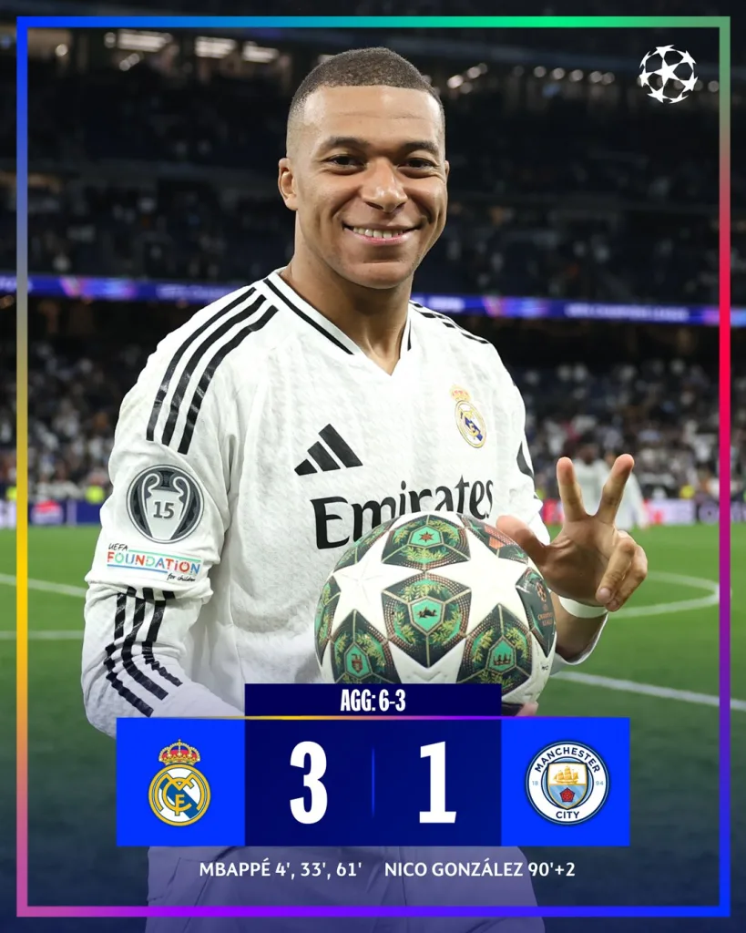 Real Madrid 5 UEFA Champions League 2024/25 Play-offs Round-up: Kylian Mbappé’s Hat-trick Propels Real Madrid Forward; PSG Cruise To Victory As PSV and Dortmund Advance