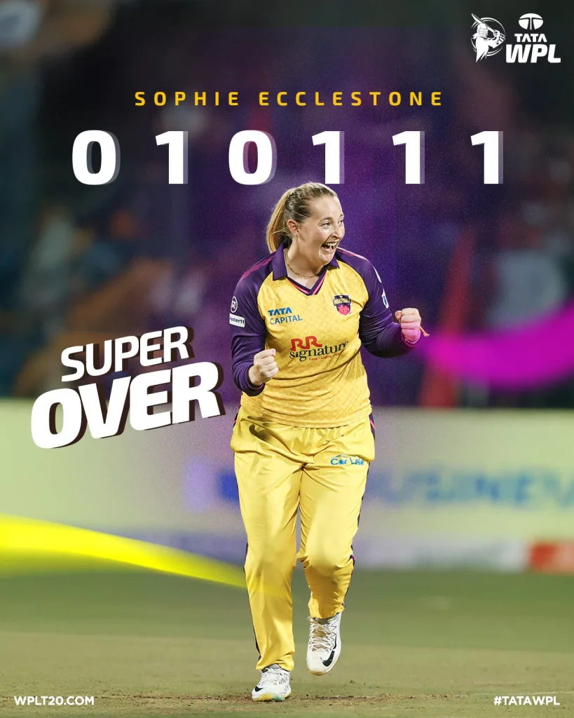 Sophie Ecclestone 4 WPL 2025: Ecclestone's All-round Brilliance Stuns RCB and Chinnaswamy in Thrilling Super Over Victory For Warriorz