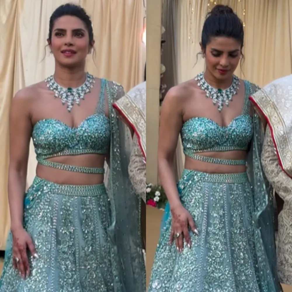 pec 2 Priyanka Chopra Jonas Stuns in Bold Blue Lehenga: A Desi Girl's Modern Twist at Brother's Wedding