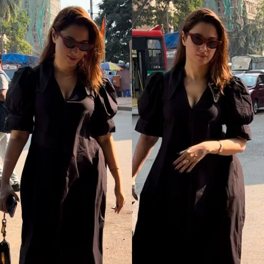 tammna 2 Tamannaah Bhatia Off-Duty Fashion: Mastering Effortless Elegance in a Black Midi Dress