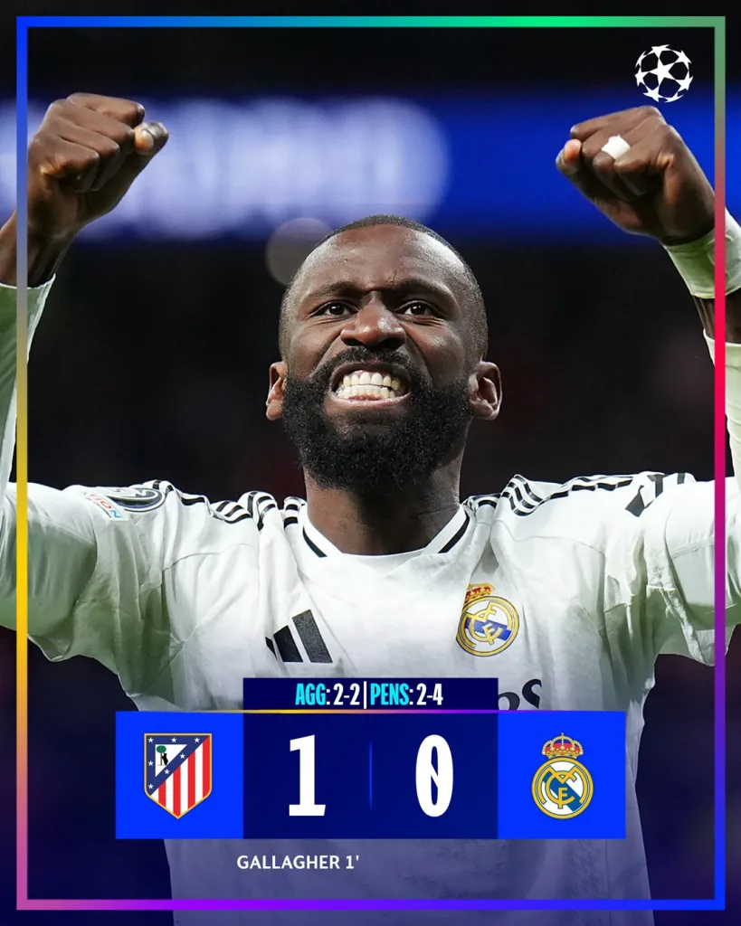 Atleti vs Real Madrid Champions League 2024/25 Round of 16 Round-Up: Real Madrid Defeat Atleti On Penalties; Arsenal, Aston Villa, and Dortmund Advance