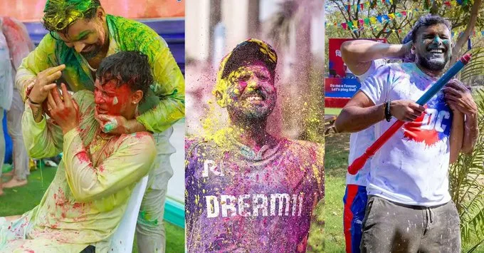 IPL 2025 Teams Celebrate Holi IPL 2025 Teams Celebrate Holi: Chahal, Rahane & More Photos