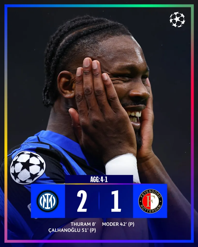 Inter vs Feyenoord Champions League 2024/25 Round of 16 Round-Up: PSG Edge Past Liverpool On Penalties; Barcelona, Bayern, and Inter Advance