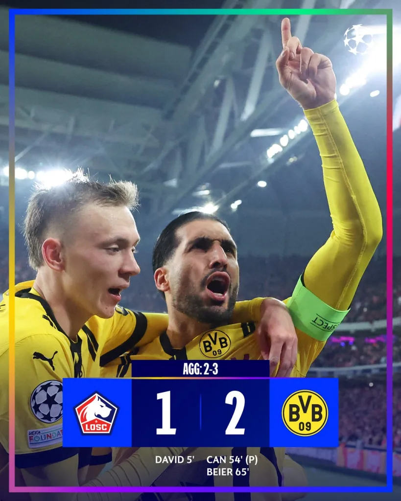 Lille vs Borussia Dortmund Champions League 2024/25 Round of 16 Round-Up: Real Madrid Defeat Atleti On Penalties; Arsenal, Aston Villa, and Dortmund Advance