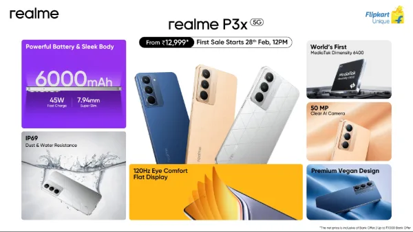 Realme P3x 3 Realme P3x 5G Debuts in India With 6,000mAh Battery & IP69