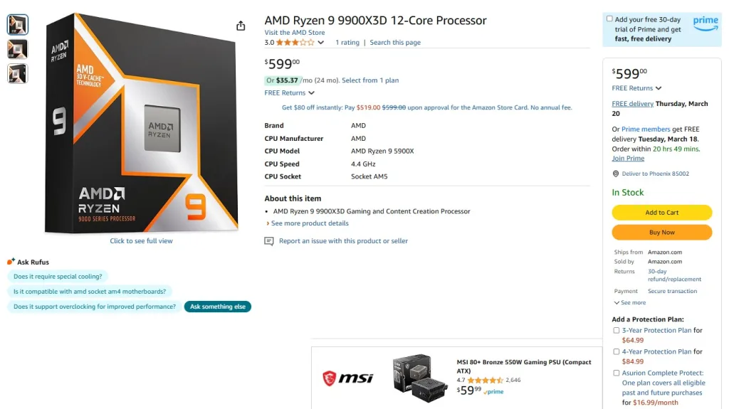 Ryzen 9 9900X3D available at MSRP on Amazon AMD Ryzen 9 9900X3D: The Only Gaming CPU Still Available at MSRP – Grab It Before It’s Gone!