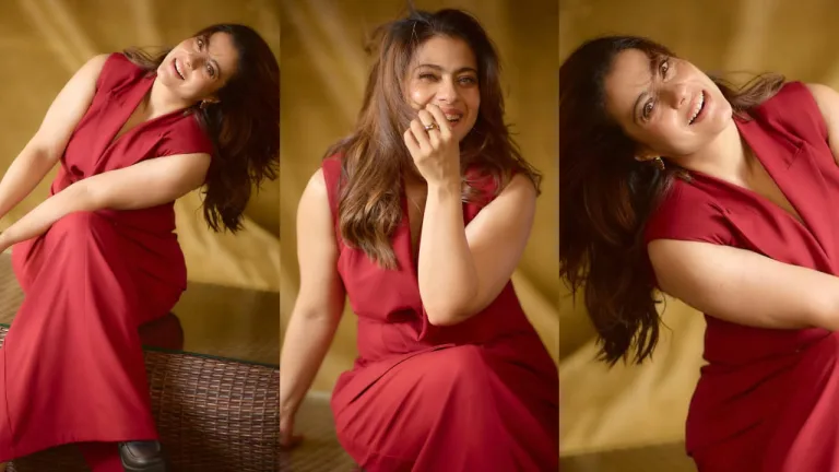 Kajol in Gerua Charm: Redefining Elegance in a Red Maxi Dress and Black Loafers