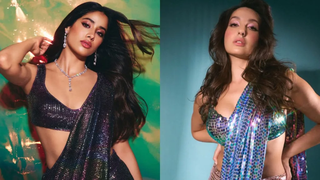 noorrs 1 Sequin Saree Showdown: Janhvi and Nora’s Manish Malhotra Magic Unveiled