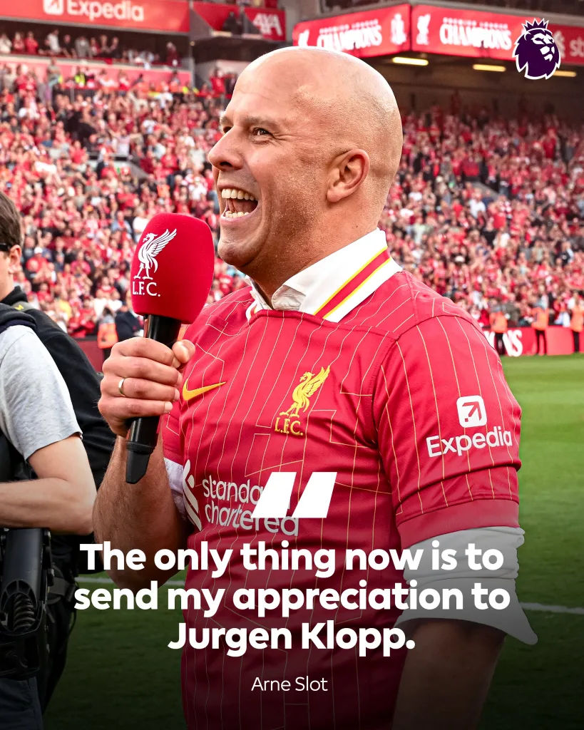 Arne Slot 1 Arne Slot Salutes Jurgen Klopp After Liverpool's Historic Title Triumph