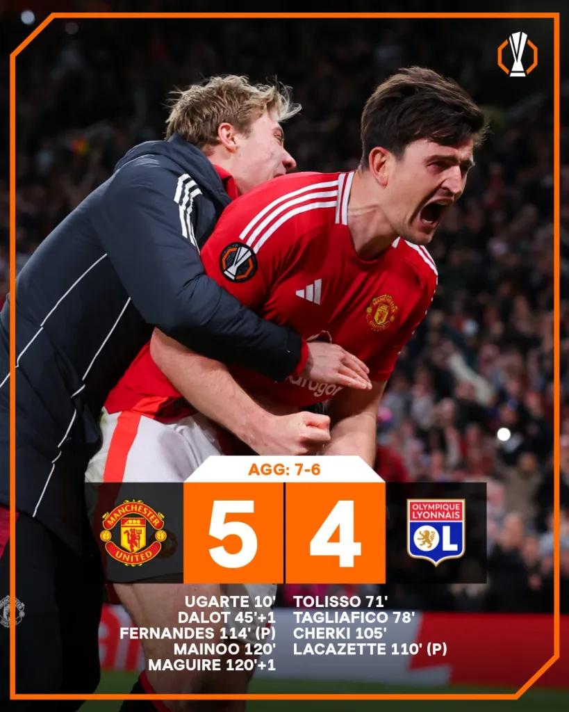 Europa League 2024-25: Manchester United Edge Lyon in 9-Goal Classic as Maguire Seals Epic Comeback