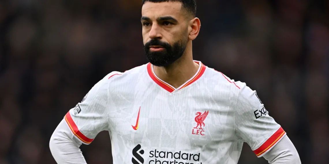 BOURNEMOUTH, ENGLAND - FEBRUARY 01: Mohamed Salah of Liverpool looks on during the Premier League match between AFC Bournemouth and Liverpool FC at Vitality Stadium on February 01, 2025 in Bournemouth, England. (Photo by Mike Hewitt/Getty Images)
