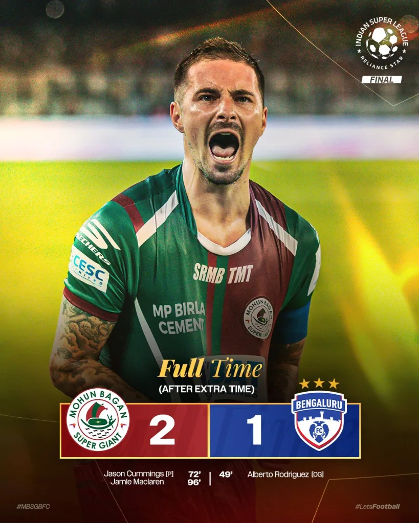Mohun Bagan Super Giant vs Bengaluru FC 1 ISL 2024-25 Final: Maclaren's Magic Seals Historic Double for Mohun Bagan Super Giant in ISL Final Thriller
