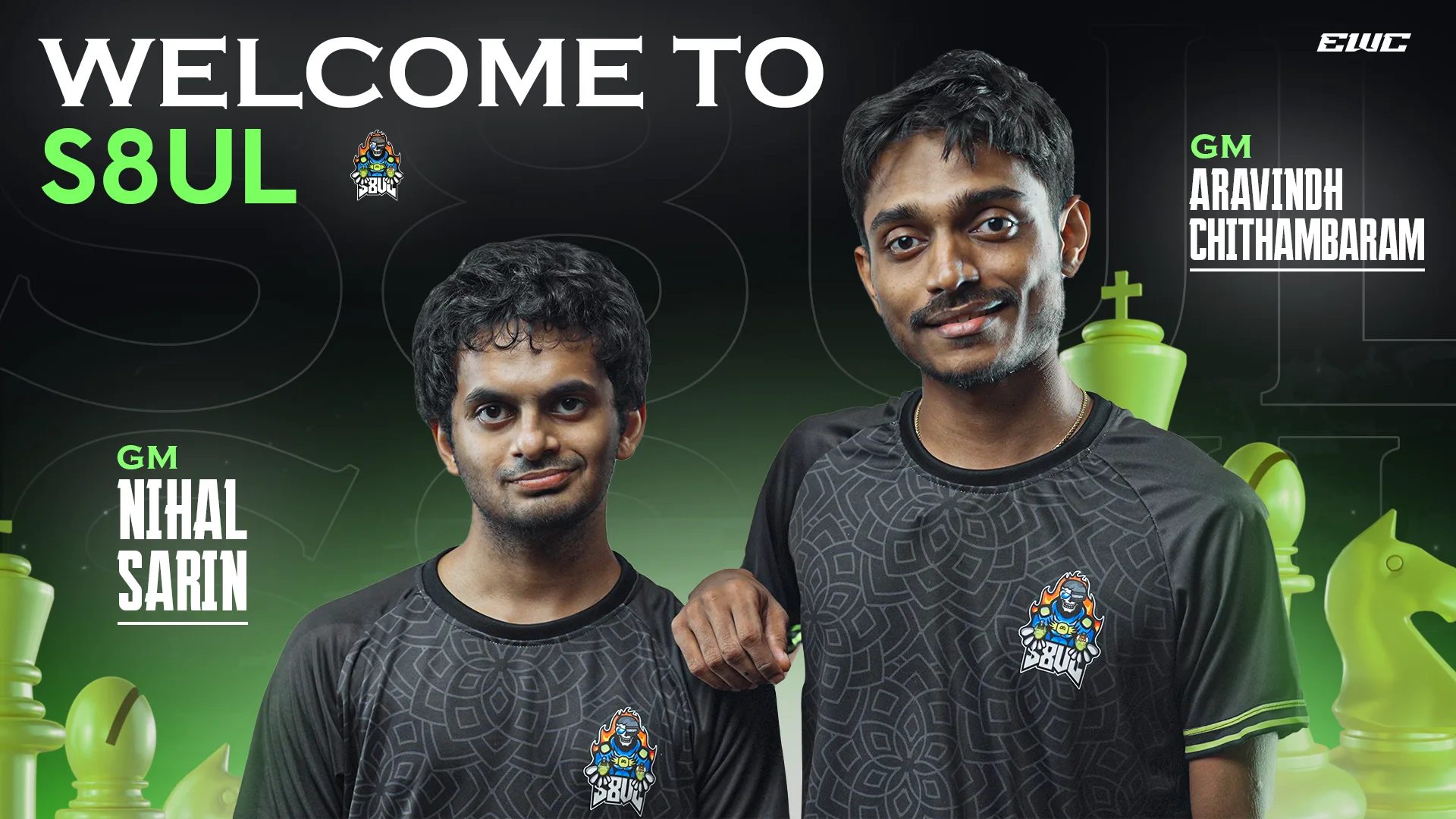 S8UL signs Indian Grandmasters Nihal Sarin and Aravindh Chithambaram to compete at Esports World Cup 2025