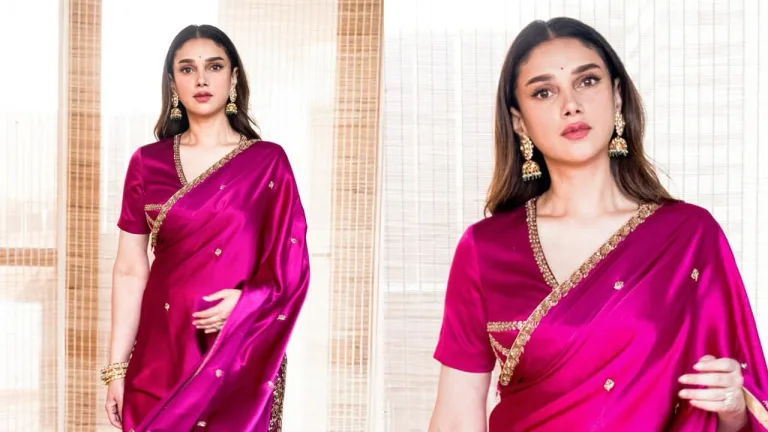 Aditi Rao Hydari Stuns in Rs 96,800 Tri-Color Raw Mango Saree: Pink Elegance Defined