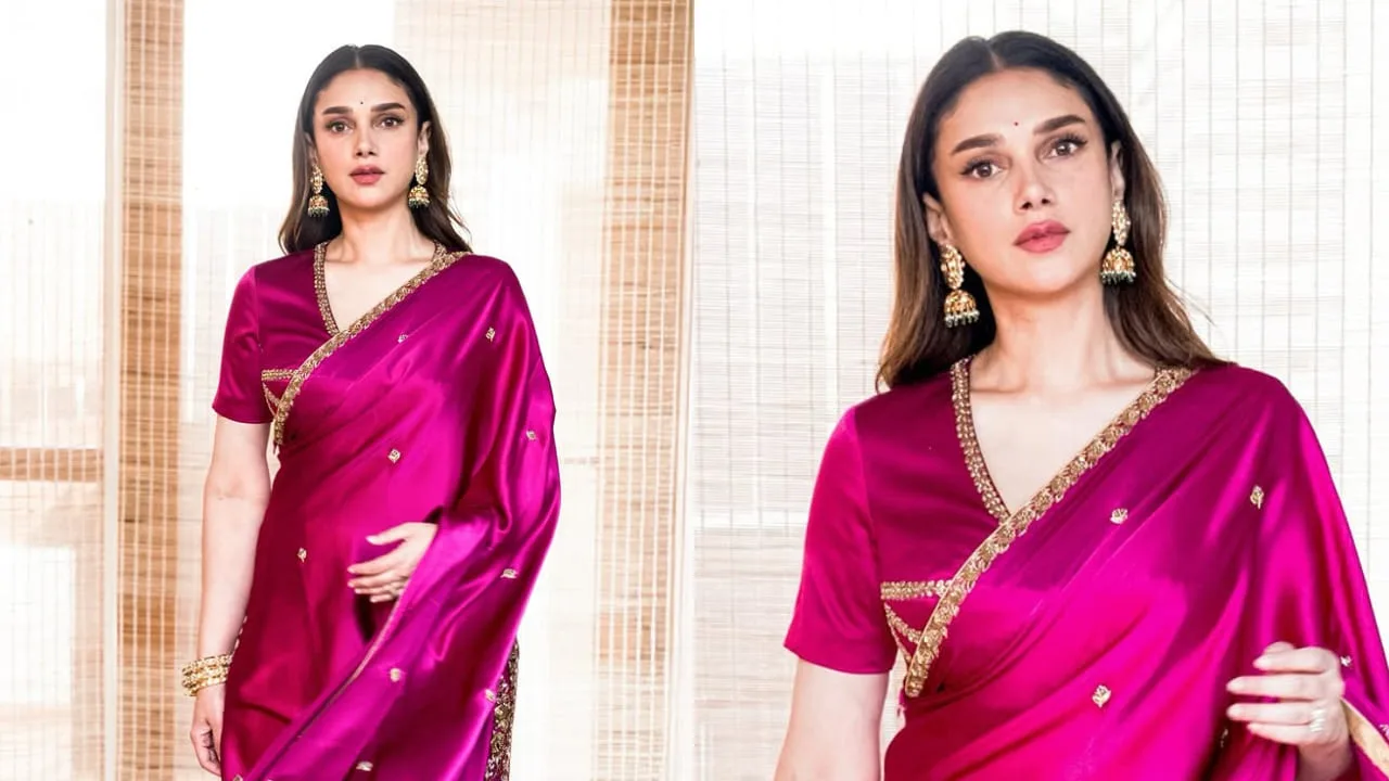 Aditi Rao Hydari Stuns in Rs 96,800 Tri-Color Raw Mango Saree: Pink Elegance Defined