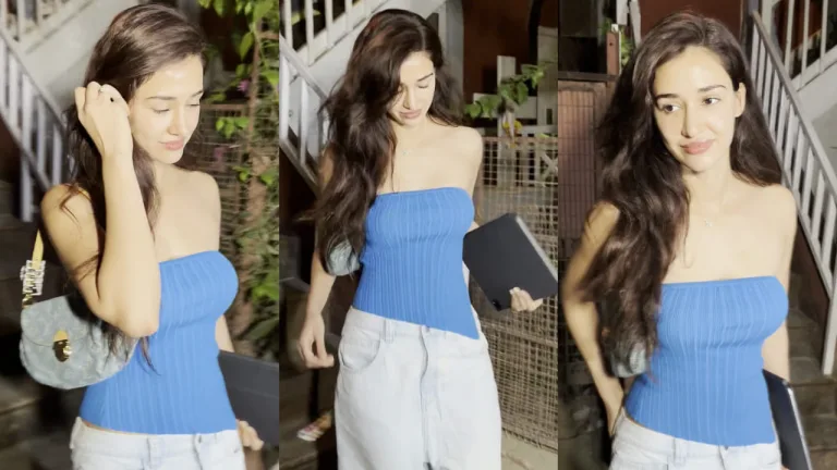 Disha Patani Cerulean Tube Top and Baggy Jeans Look: Mastering Casual-Chic Style