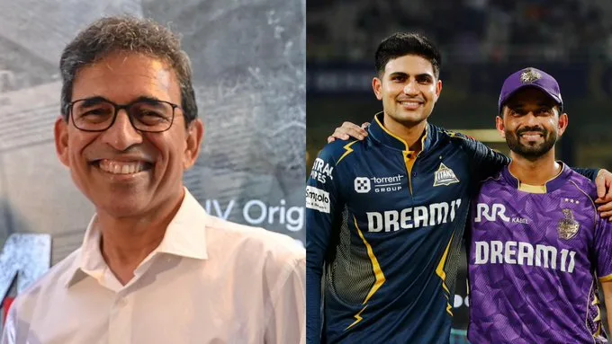 Harsha Bhogle, Gill-Rahane at the toss (Pic: AFP/iplt20/BCCI)