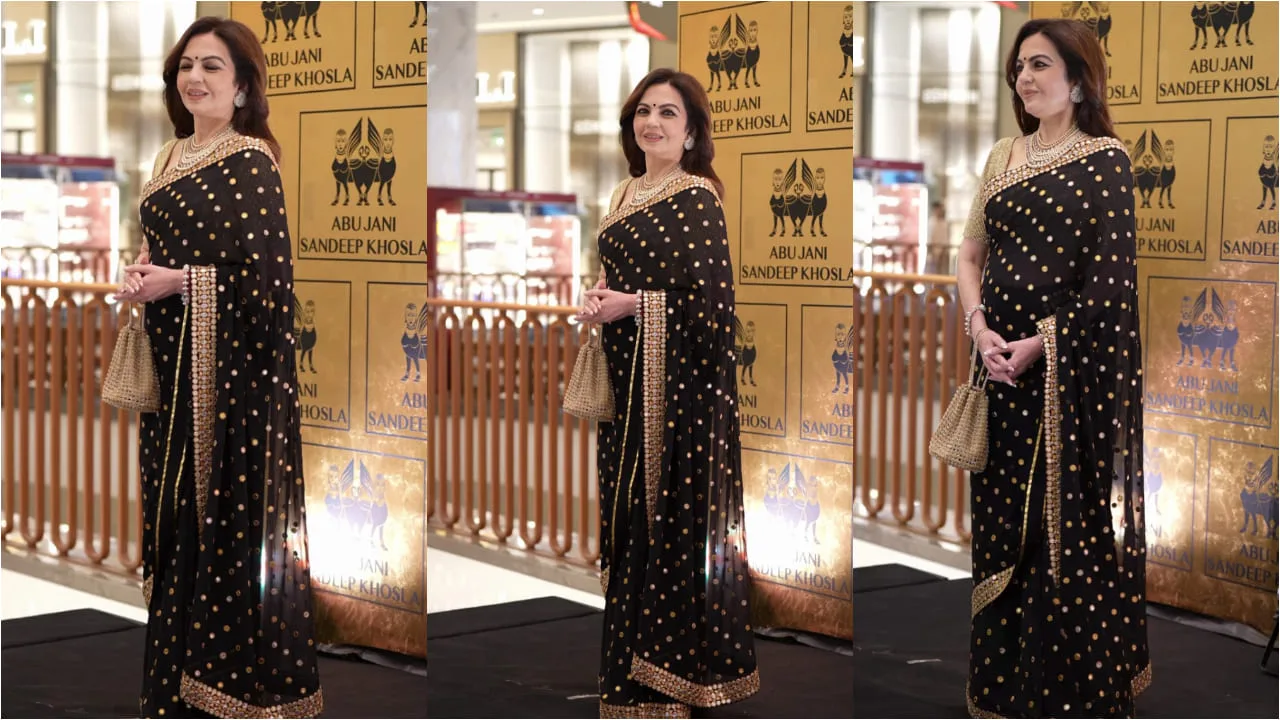 Regal Radiance: Nita Ambani Black and Gold Saree Masterpiece Unveiled