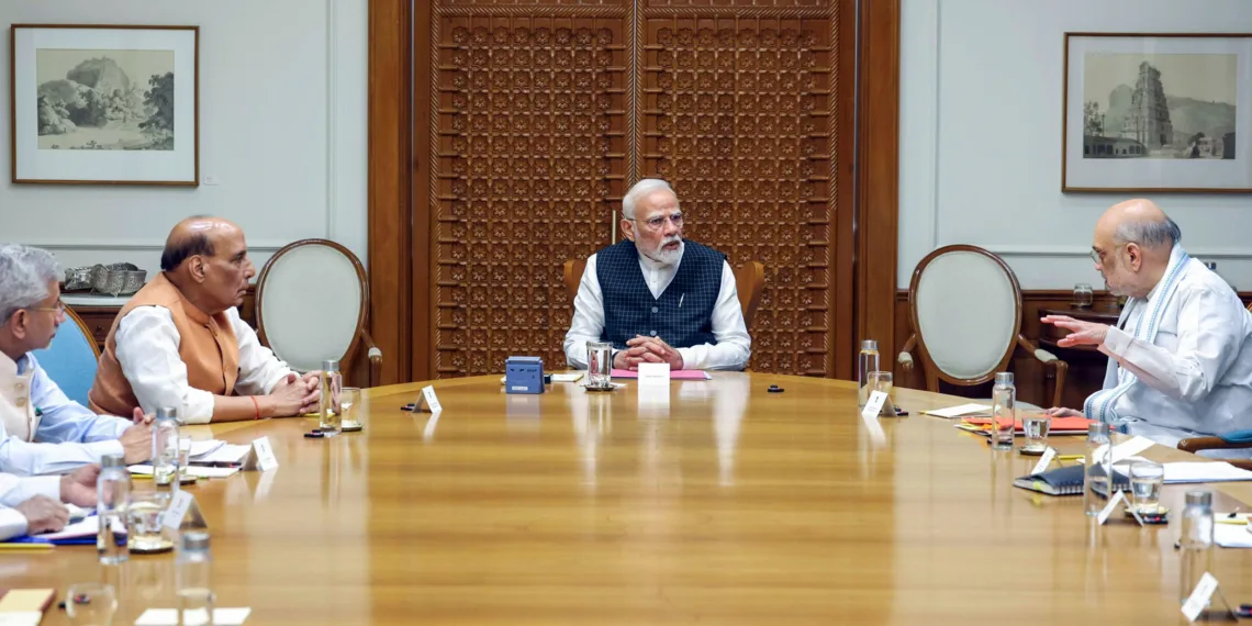 New Delhi, Apr 23 (ANI): Prime Minister Narendra Modi chairs meeting of Cabinet Committee on Security (CCS), in New Delhi on Wednesday. Union Home Minister Amit Shah, Defence Minister Rajnath Singh, EAM Dr S Jaishankar and others officials are present. (ANI Photo)