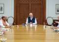 New Delhi, Apr 23 (ANI): Prime Minister Narendra Modi chairs meeting of Cabinet Committee on Security (CCS), in New Delhi on Wednesday. Union Home Minister Amit Shah, Defence Minister Rajnath Singh, EAM Dr S Jaishankar and others officials are present. (ANI Photo)
