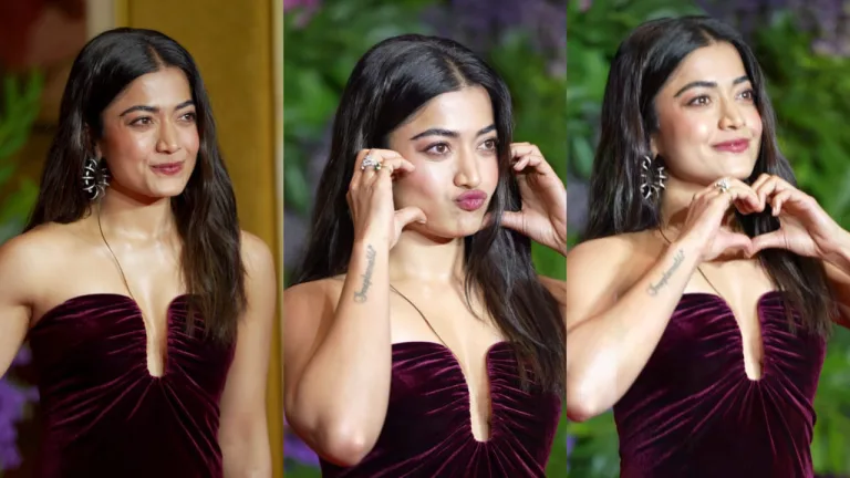 Rashmika Mandanna Charms at Maddock Films’ 20th Anniversary with Iconic Finger Heart