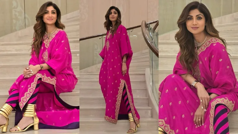 Shilpa Shetty Stuns in a ₹57,500 Gulabi Kaftan Set – A Perfect Blend of Elegance and Drama