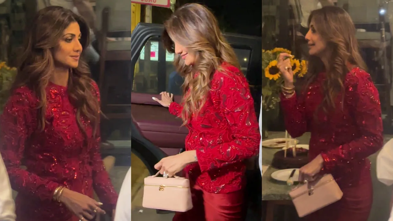 Shilpa Shetty Turns Heads in Rs 75,000 Red Embellished Jacket and Slit Dhoti Skirt: Your Ultimate Sangeet Inspiration